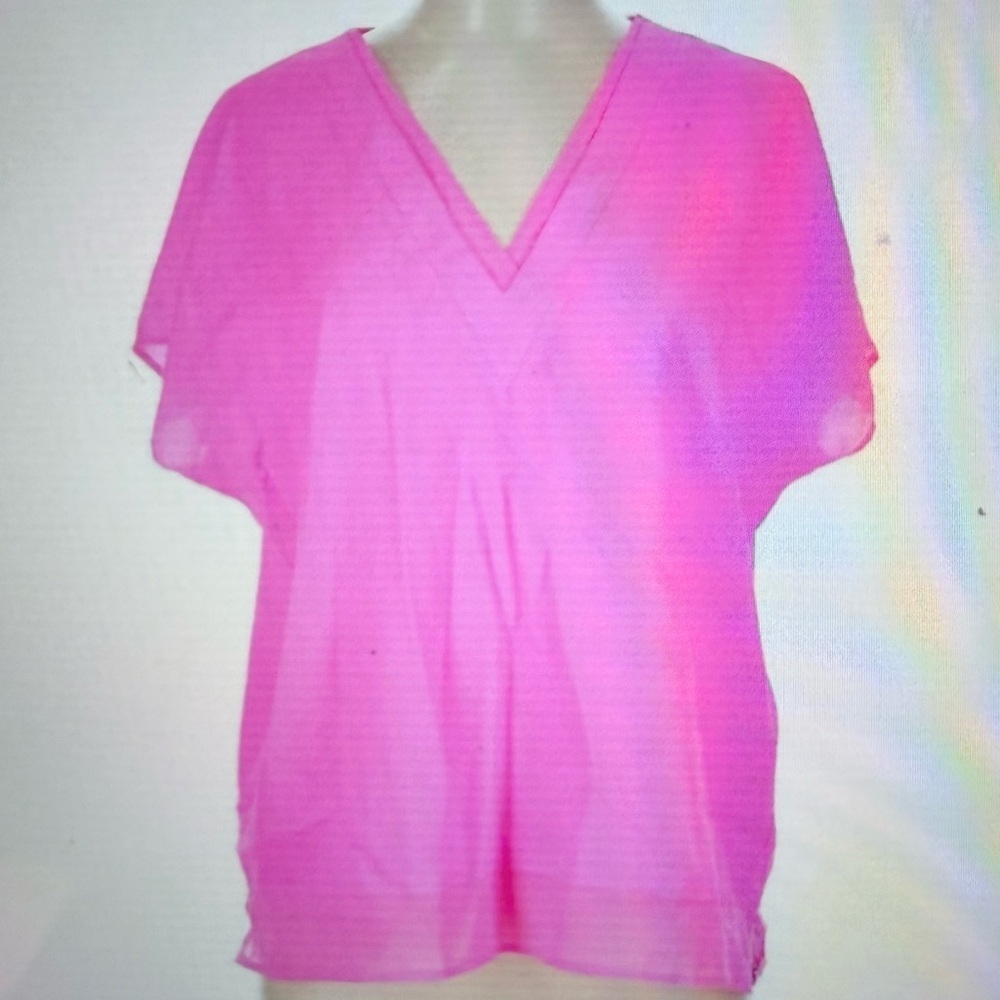 DKNY Pink V-Neck Top Size Large